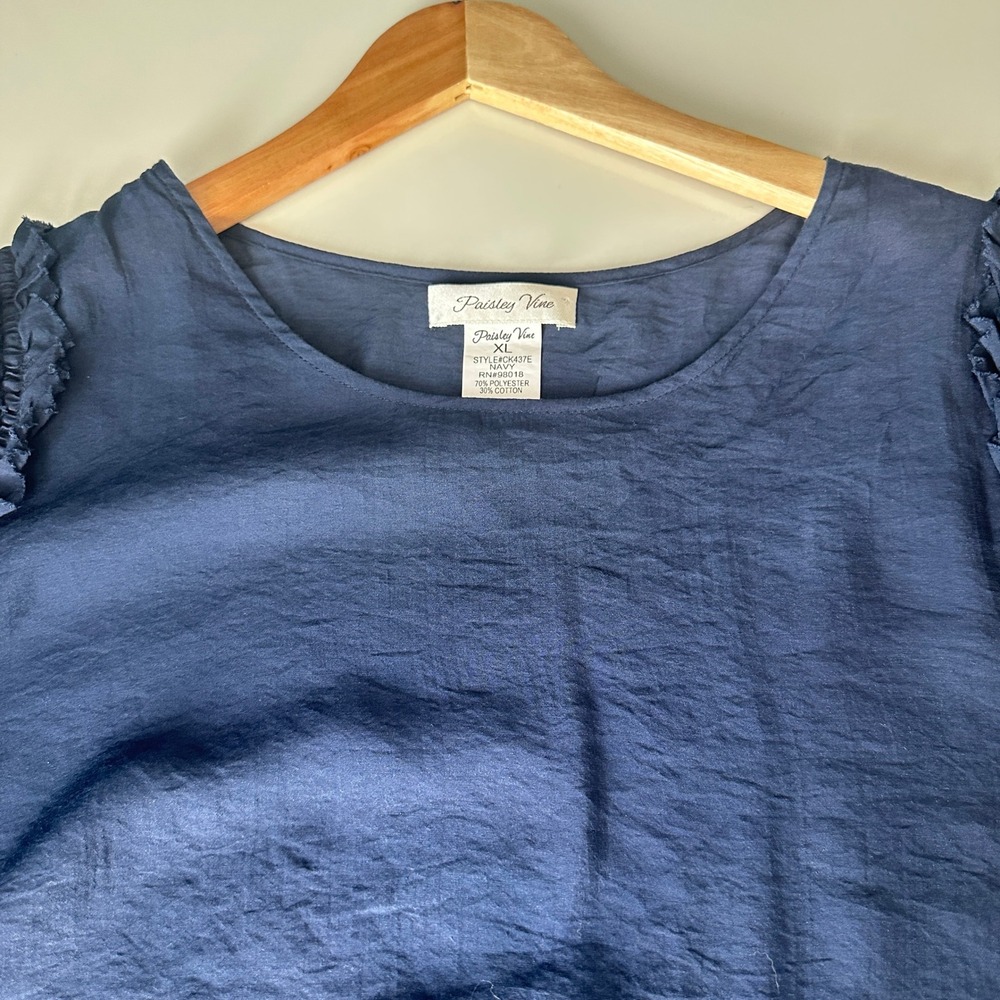 Paisley Vine‎ Tunic Top Navy Coquette Long Sleeve XL Chic Classic Feminine - Picture 4 of 9
